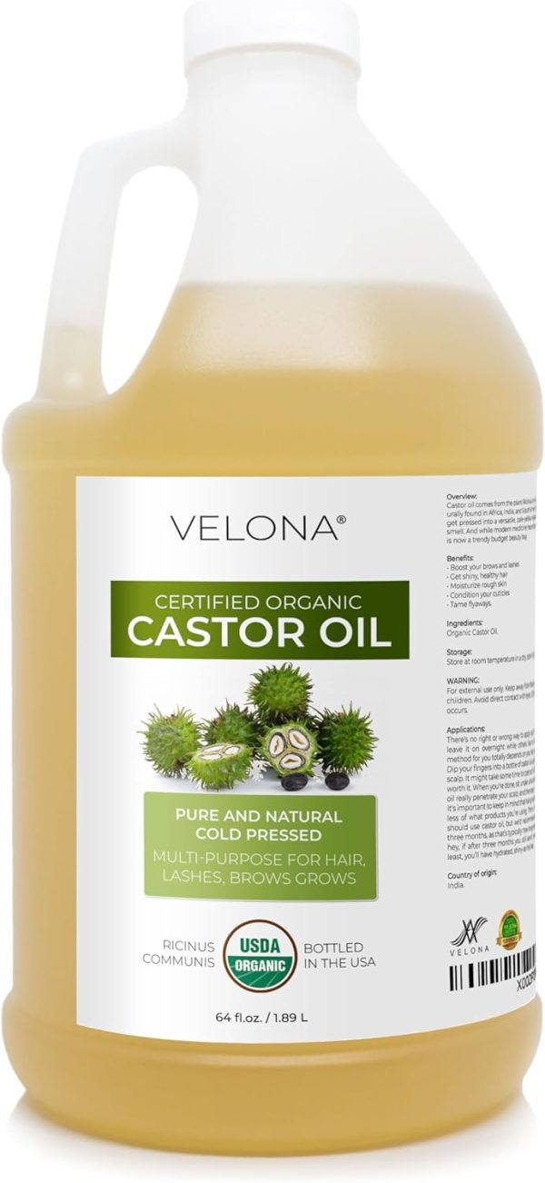 velona USDA Certified Organic Castor Oil - 64 fl oz | For Hair, Boost ...