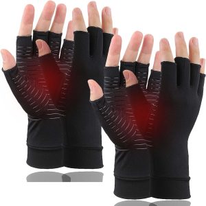 2 Pairs Copper Arthritis Gloves, Fingerless Compression Gloves for Men...