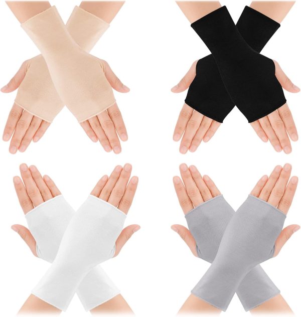 4 Pairs Sunblock Fingerless Gloves for Women UV Sun Protection Wrist L...