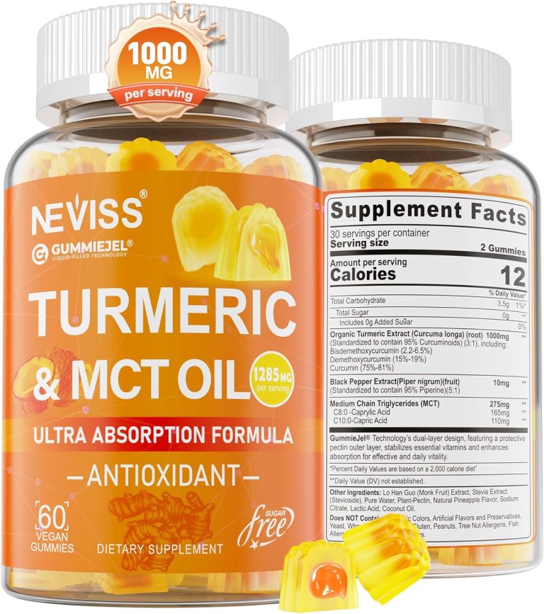Turmeric Gummies 1000mg (Made in USA) w/MCT Oil C8 C10, Organic Antiox...