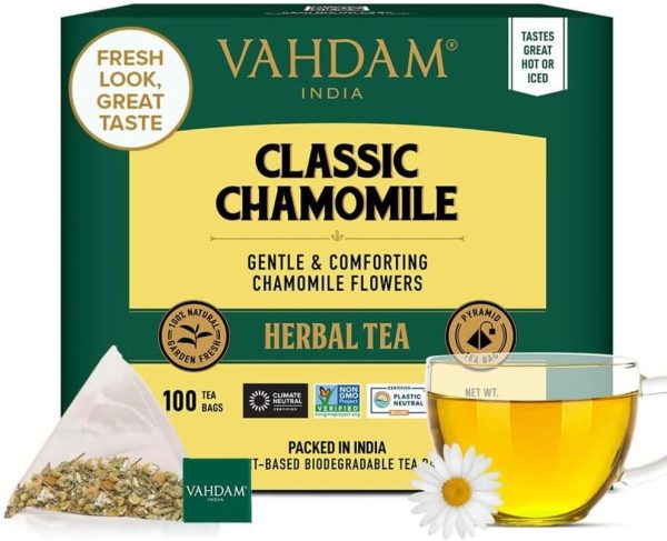 VAHDAM, Chamomile Herbal Tea (100 Pyramid Tea Bags) Resealable Ziplock...