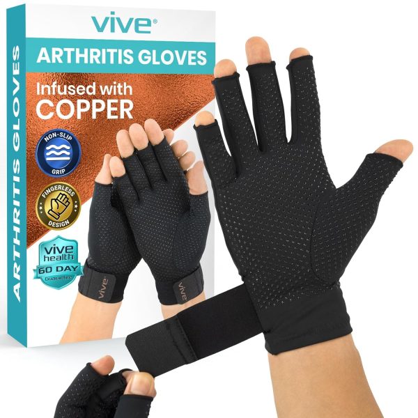 Vive Copper Arthritis Gloves - Fingerless Hand Compression - Open Fing...