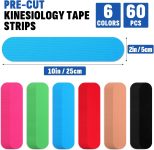 60PCS Precut Kinesiology Tape Strips, 6 Colors 2 inch x 10 inch Cotton…